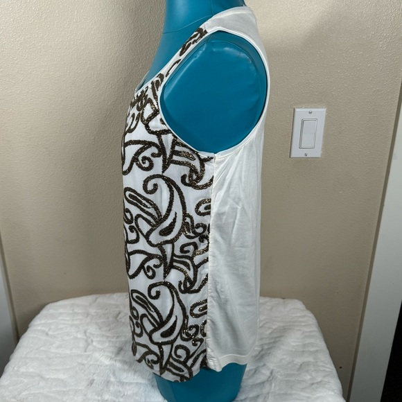 Chicos 30 Unforgettable Years Top Size 1 Medium Sequin Cream Chiffon Paisley - Picture 4 of 7